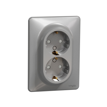 Sedna Design, Priza dubla 2P+E, cu obturatoare, aluminiu