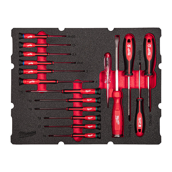 Inserție spumă PACKOUT™ cu 17 șurubelnițe de precizie
