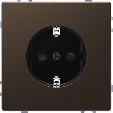 Socket-outlet, Merten System Design, 2P + E, 16A, Schuko, shutter, screwless terminals, matt, varnished, mocca