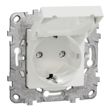 Noua Unica, Priza 2P+E 16A IP44+suport fixare, capac, obturatoare, alb Noua Unica, Priza 2P+E 16A IP44+suport fixare, capac, obturatoare, alb